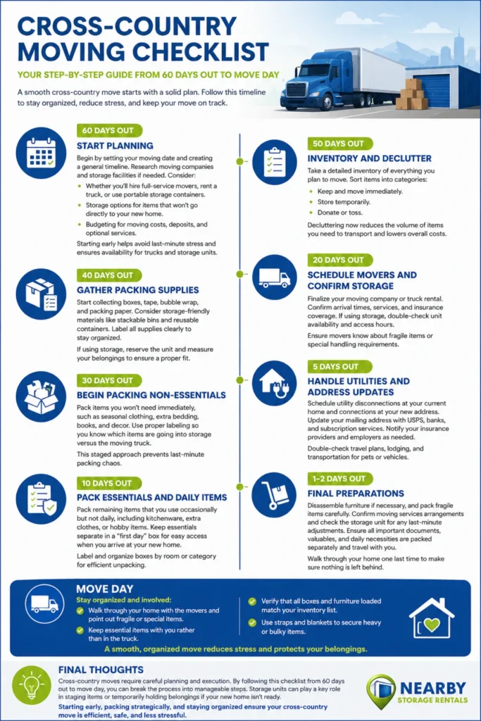 60-Day Cross-Country Moving Guide Step by Step (2026) 1 60-Day Cross-Country Moving Guide Step by Step Infographic