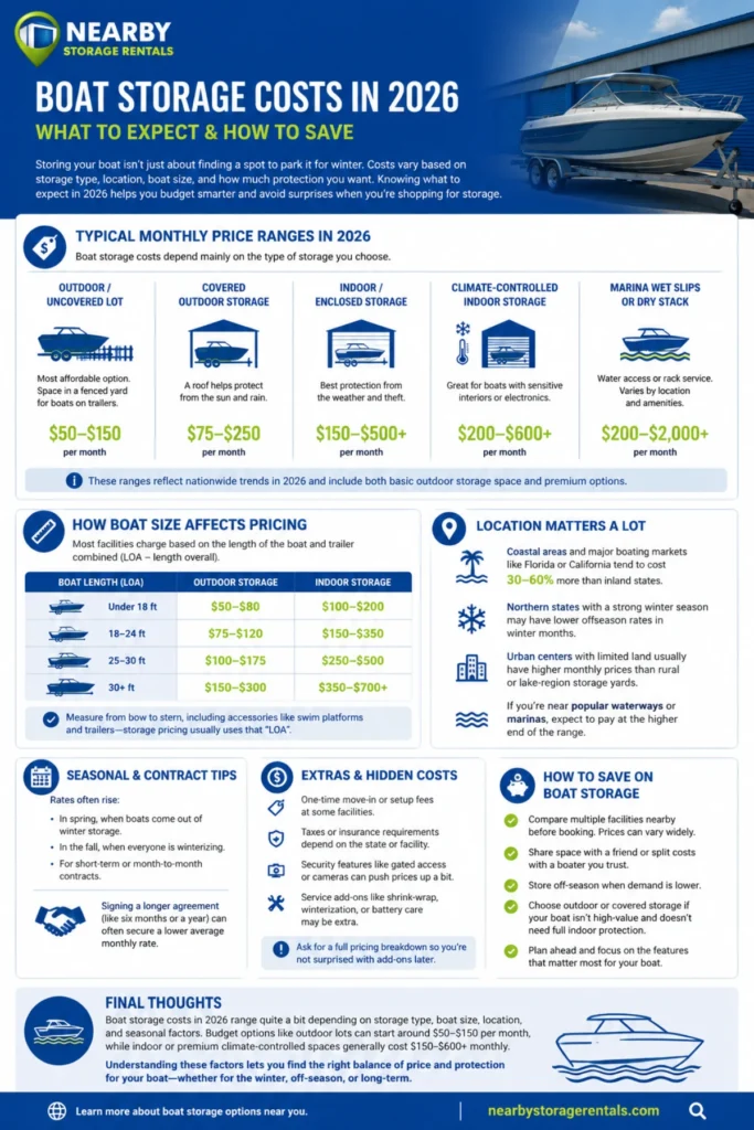 Boat Storage Cost Guide: Prices by Size & Type (2026) 1 Boat Storage Cost Guide Prices by Size & Type Infographic