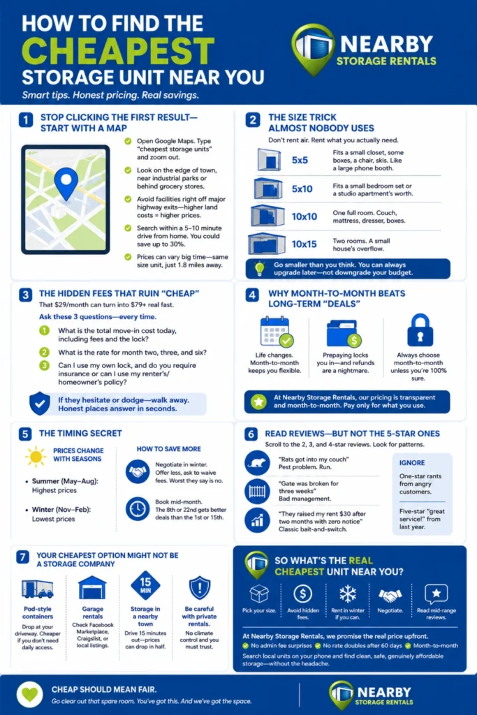 Cheapest Storage Unit Near Me: How to Save Money (2026) 1 Cheapest Storage Unit Near Me How to Save Money Infographic