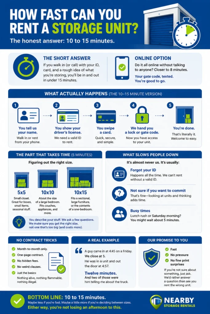 How Long Does It Take to Rent a Storage Unit? (2026) 1 How Long Does It Take to Rent a Storage Unit Infographic