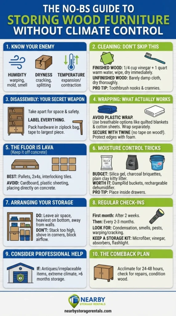 How to Store Wood Furniture Without Climate Control Infographic