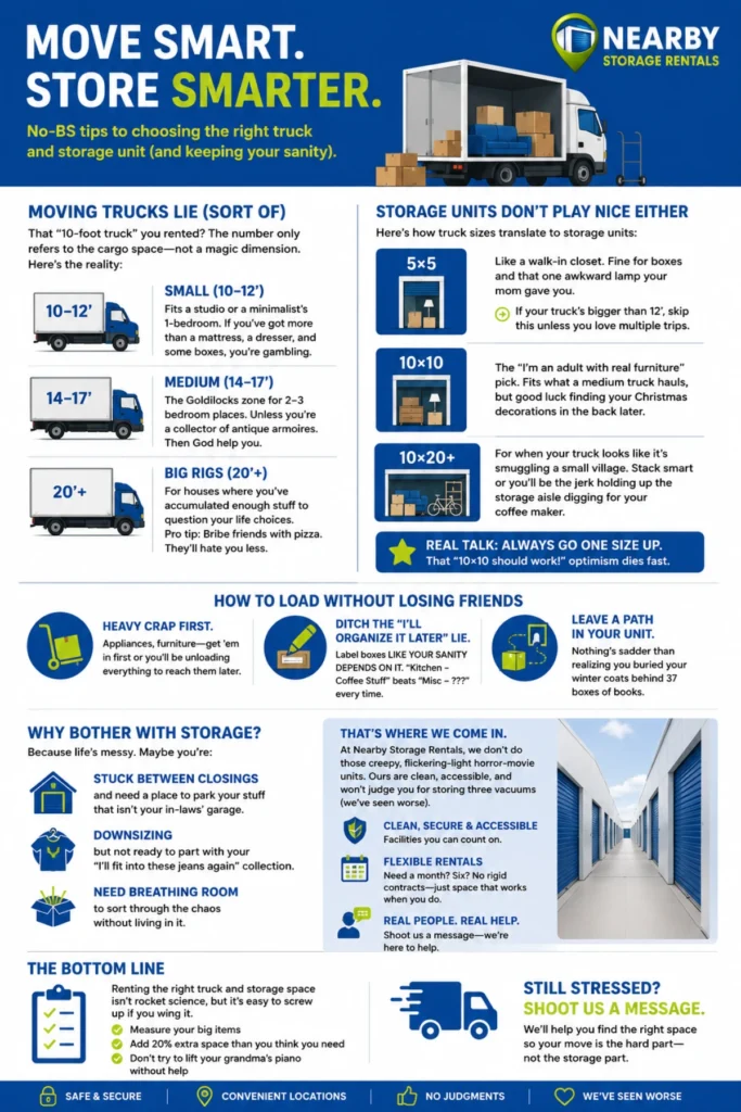 Moving Truck vs Storage Unit: Size Match Tips (2026) 1 Moving Truck vs Storage Unit Size Match Tips Infographic
