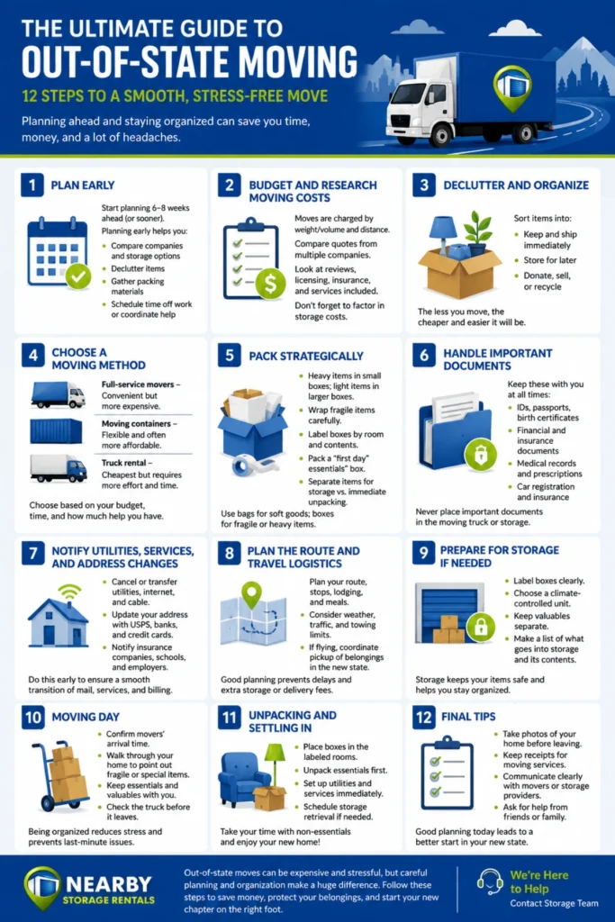 Out-of-State Moving Guide Step-by-Step Checklist Infographic
