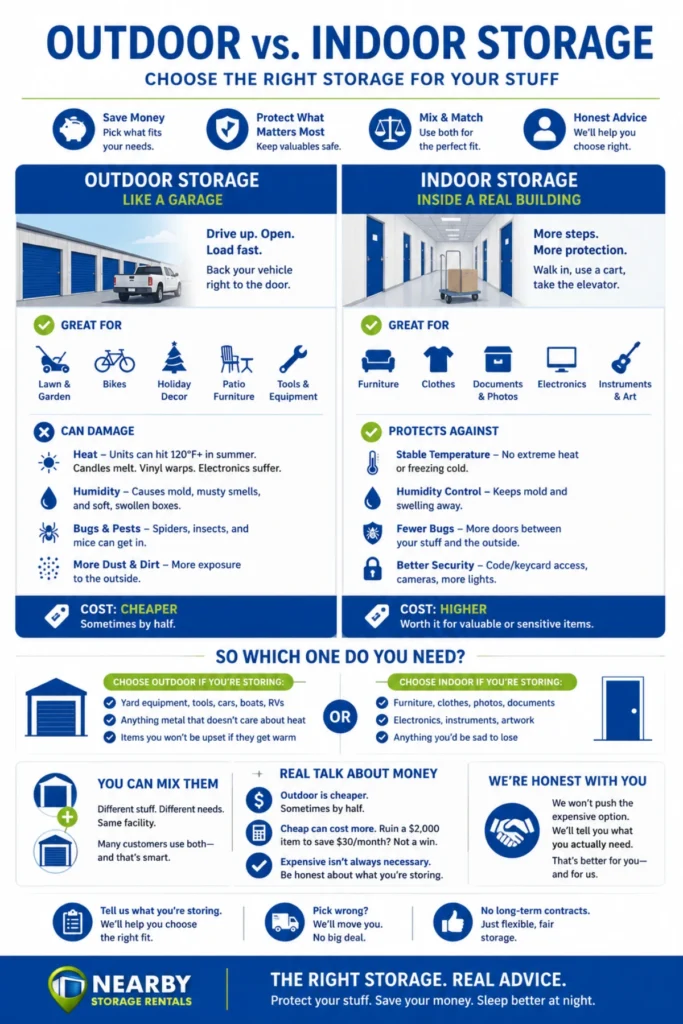 Outdoor vs Indoor Storage: Which Is Right for You? (2026) 1 Outdoor vs Indoor Storage Which Is Right for You Infographic