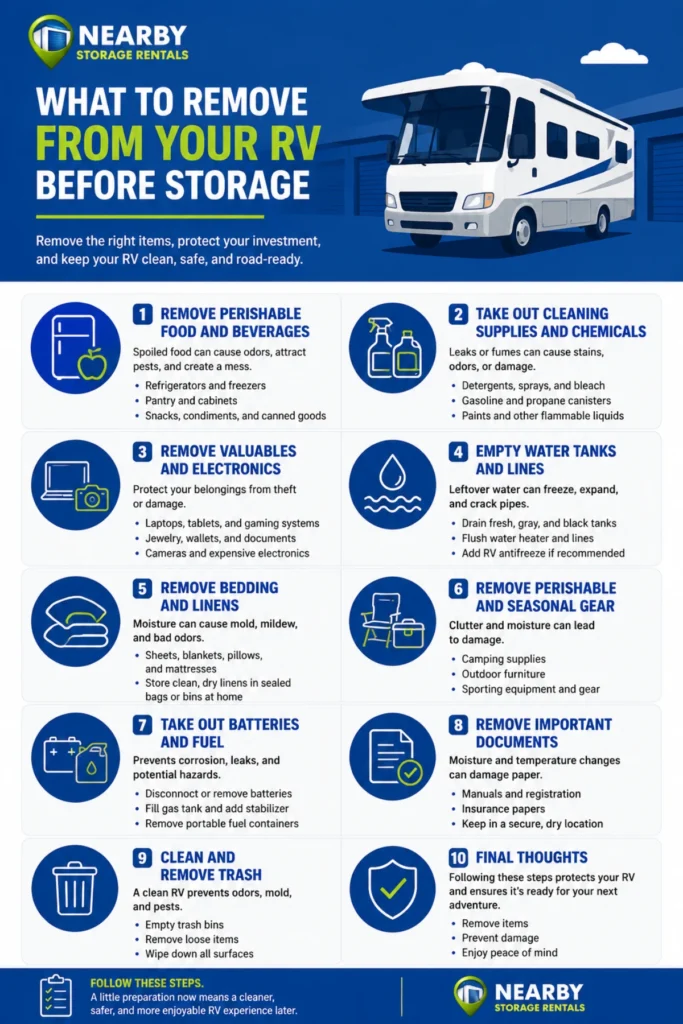 RV Storage Checklist What to Take Out Before Storing Infographic