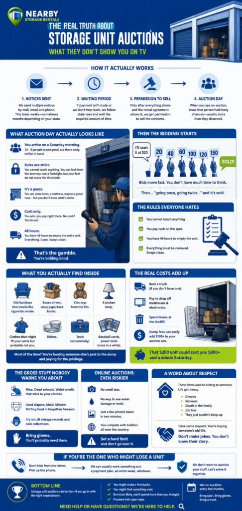 Storage Unit Auctions Explained: What Really Happens (2026) 1 Storage Unit Auctions Explained What Really Happens Infographic