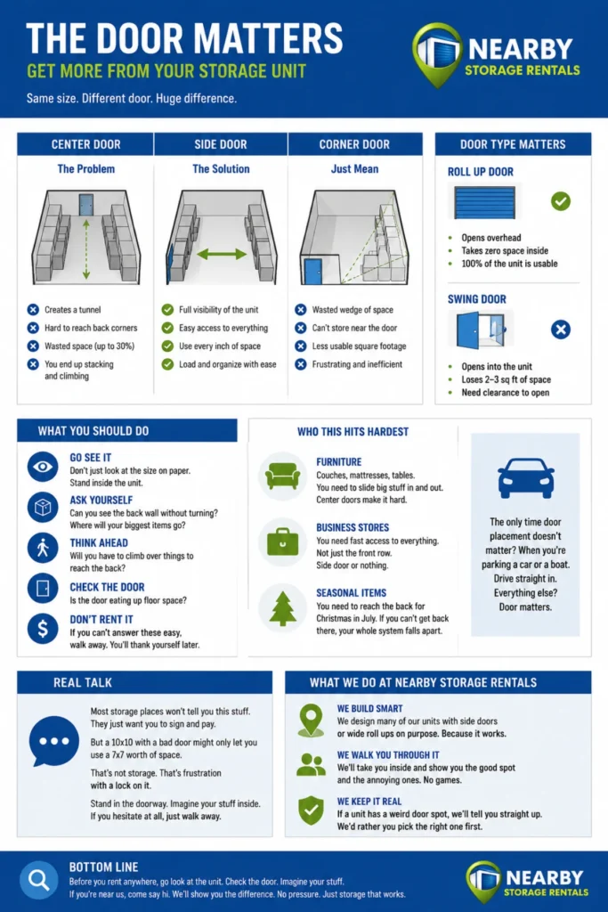Storage Unit Door Placement Matters More Than Size (2026) 1 Storage Unit Door Placement Matters More Than Size Infographic