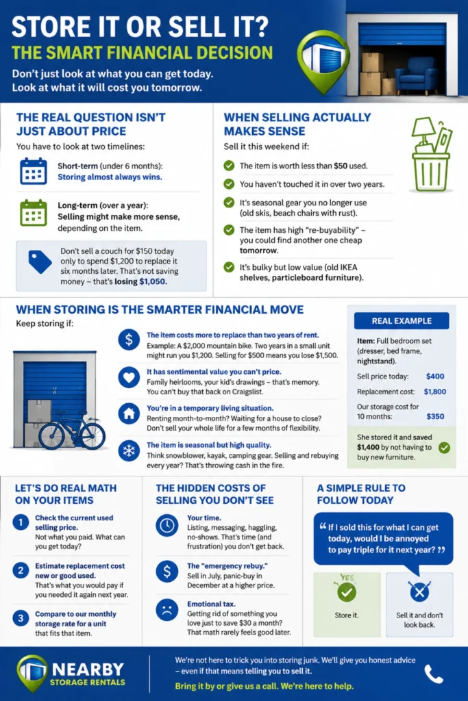 Storage vs Selling: Which Saves More Money? (2026) 1 Storage vs Selling Which Saves More Money Infographic