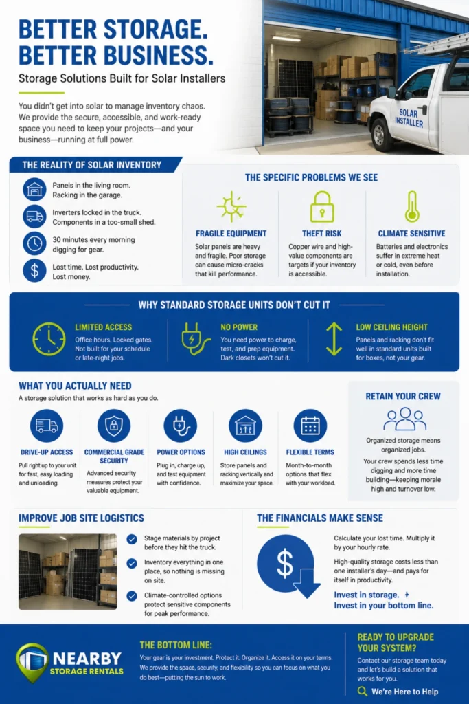 Climate-Controlled Storage for Solar Equipment (2026) 1 Climate-Controlled Storage for Solar Equipment Infographic