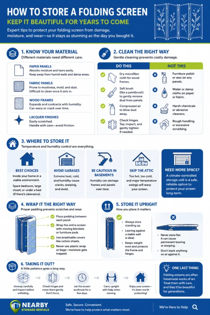 Folding Screen Storage Guide: Keep It Like New (2026) 1 Folding Screen Storage Guide Keep It Like New Infographic