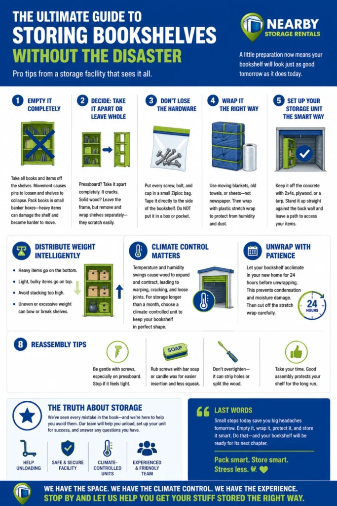 How to Store a Bookshelf Without Damaging It? (2026) 1 How to Store a Bookshelf Without Damaging It Infographic