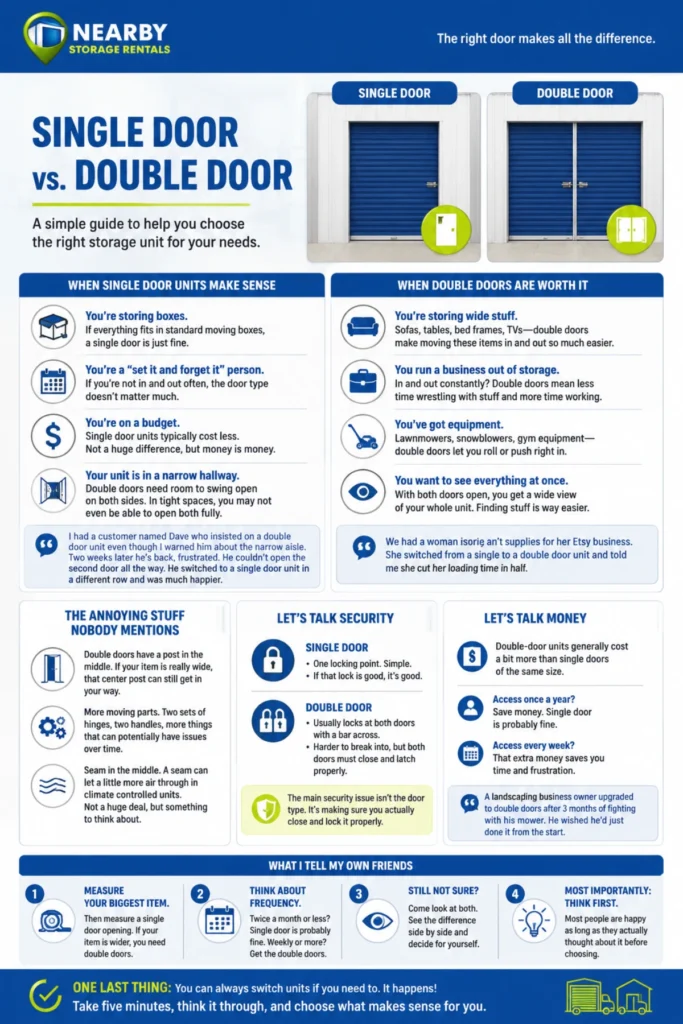 Single vs Double Door Storage Units: Complete Guide (2026) 1 Single vs Double Door Storage Units Complete Guide Infographic