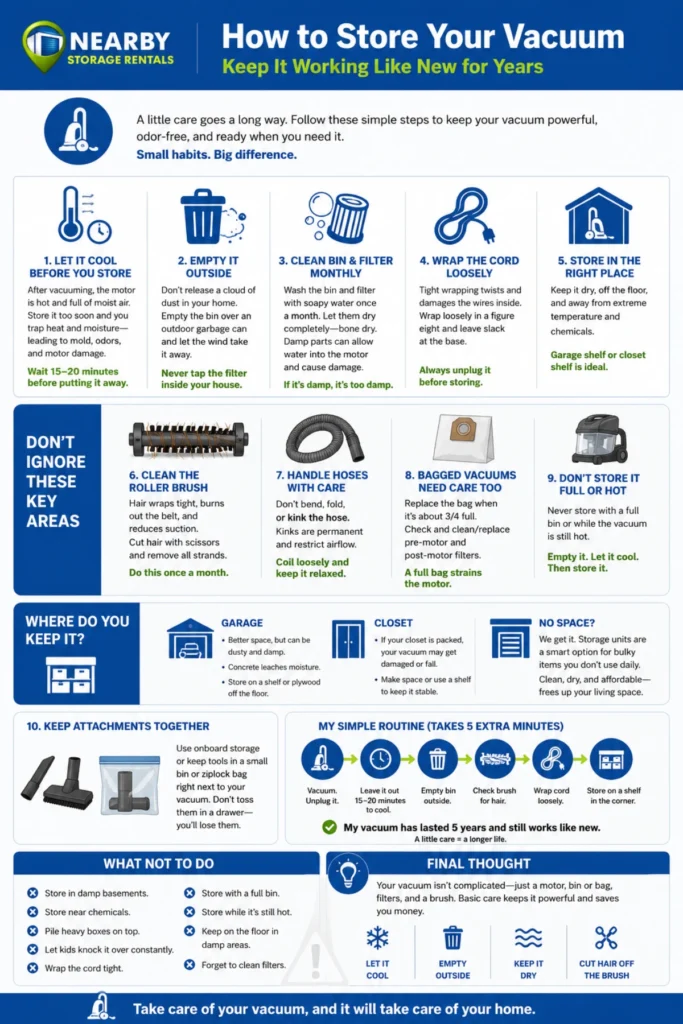 Vacuum Storage Tips to Make Your Cleaner Last Longer (2026) 1 Vacuum Storage Tips to Make Your Cleaner Last Longer Infographic